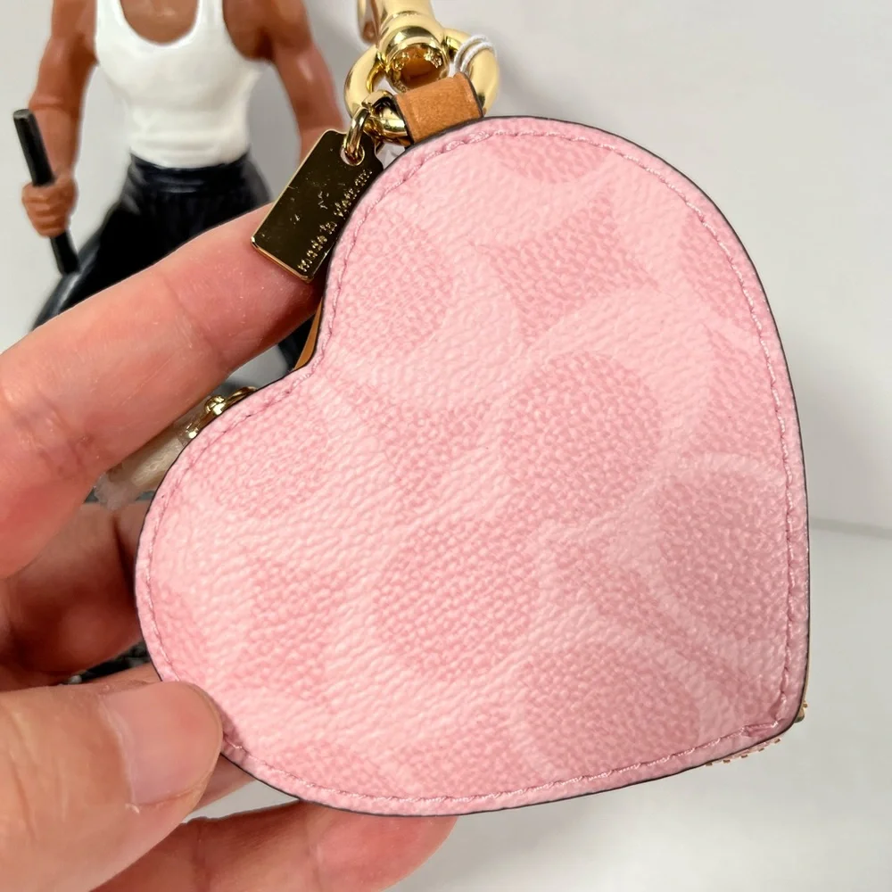 Coach Heart Bag Charm In Signature Canvas NWT